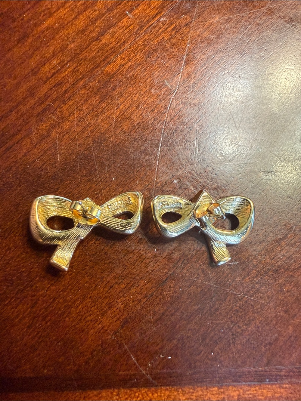 Vintage Monet Stamped Gold Bow Crystal Stud Earrings - Women's Jewelry - Picture 2 of 2